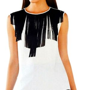 BcbgMaxAzria Lindsay fringe neckline open back top